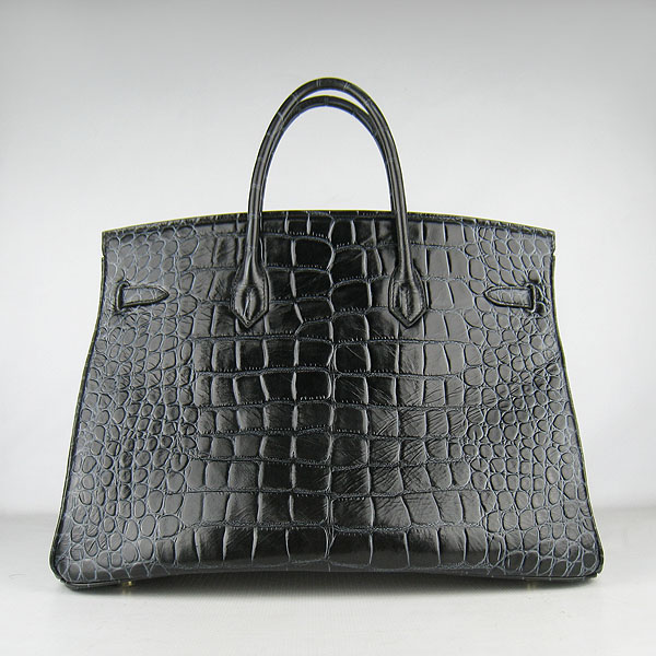 Replica Hermes Birkin 40CM Crocodile Veins Leather Bag Black 6099 Online - Click Image to Close